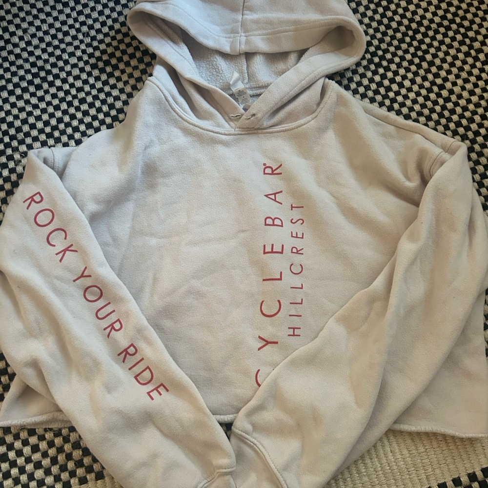 Bella Canvas Crop Top Hoodie - Cream with Red Text